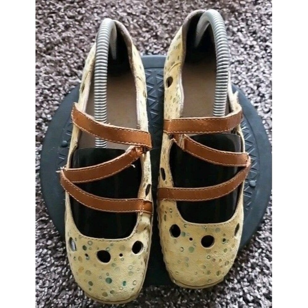 RIEKER ANTISTRESS Yellow Mary Janes Hook Loop Flat Size 38 Narrow Polka Dot